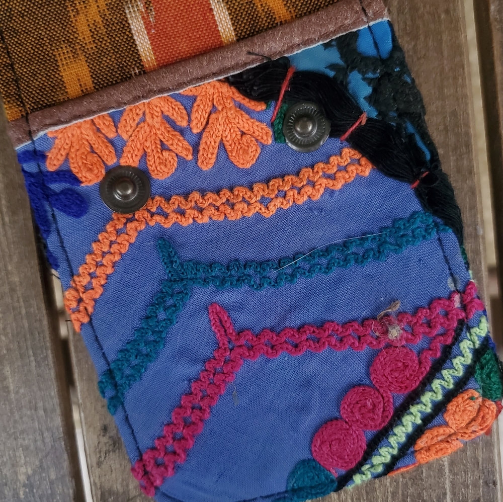 🍄🪬 Free People Boho Embroidered Repurposed vtg banjara hippie Wallet card case - Picture 8 of 16